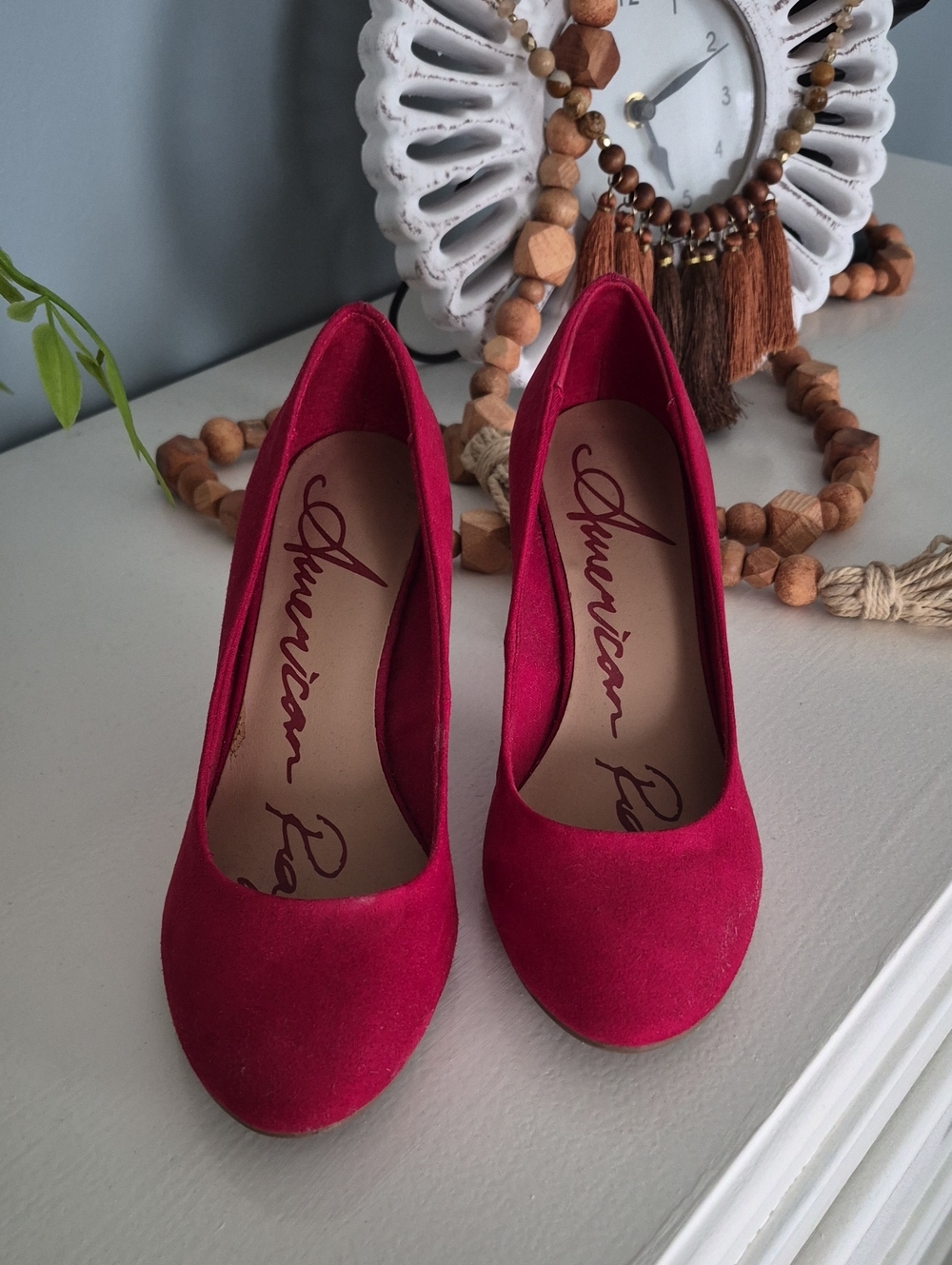 American Rag Red Suede Round-Toe Pumps
